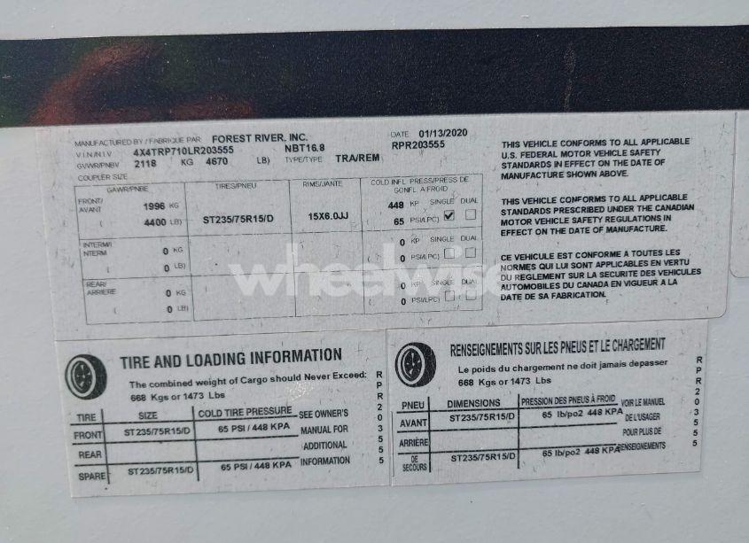 Photo 9 of 2020 Forest Riv OTHER (VIN 4X4TRP710LR203555)