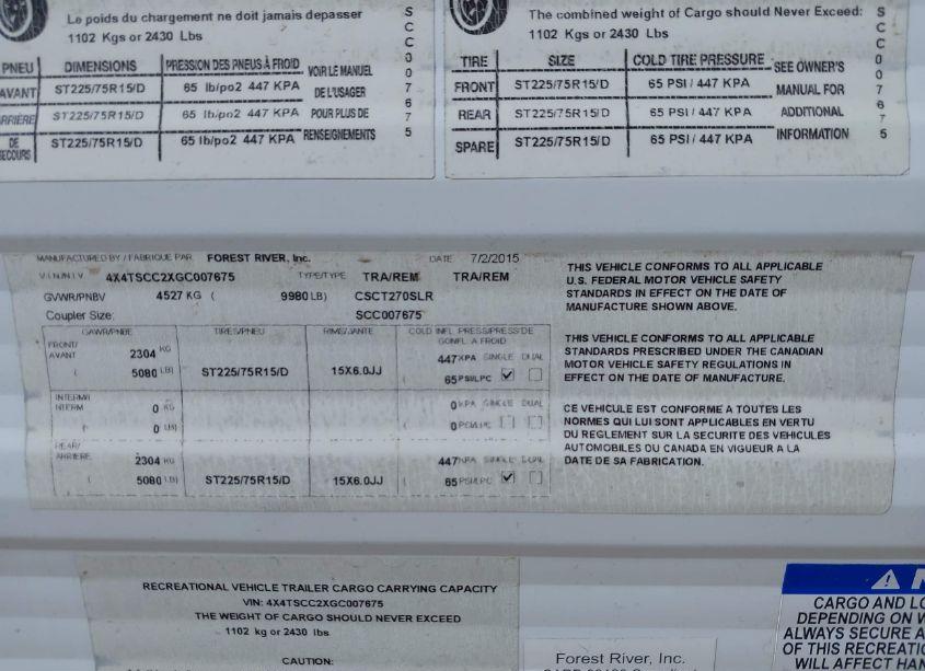 Photo 9 of 2016 Forest River RV (VIN 4X4TSCC2XGC007675)