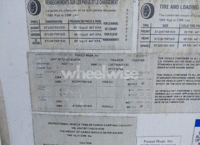 Photo 9 of 2016 Forest River STEALTH (VIN 4X4TSFY21GC014704)