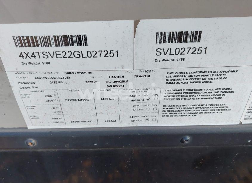 Photo 9 of 2016 Forest River SERVEYER (VIN 4X4TSVE22GL027251)