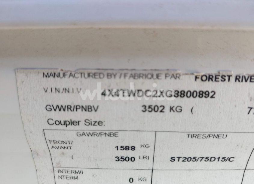 Photo 9 of 2016 Forest River WILDWOOD (VIN 4X4TWDC2XG8800892)