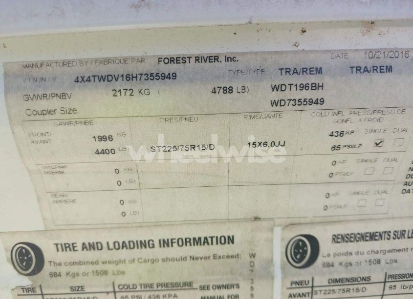 Photo 9 of 2017 Wildwood Travel TRLR (VIN 4X4TWDV16H7355949)