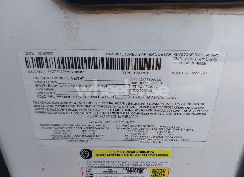 Photo 9 of 2021 Keystone Other (VIN 4YDF32226ME780507)