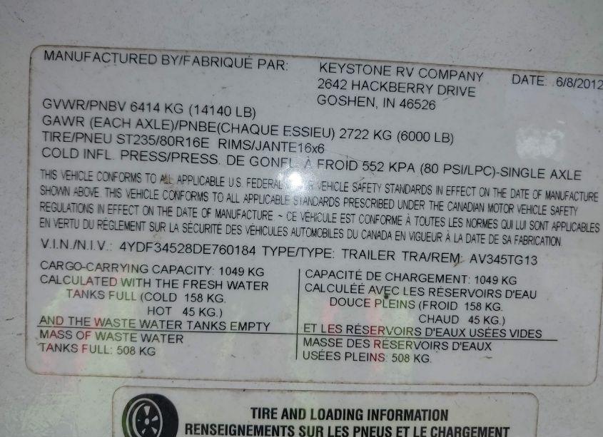 Photo 9 of 2013 Keystone Avalanc 345TG (VIN 4YDF34528DE760184)