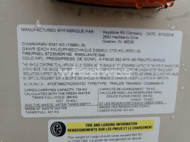Photo 3 of 2019 'OTHER RV' OTHER (VIN 4YDF36827K2503152)
