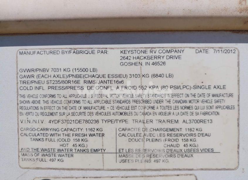 Photo 9 of 2013 Keystone Alpine N/A (VIN 4YDF37021DE780236)