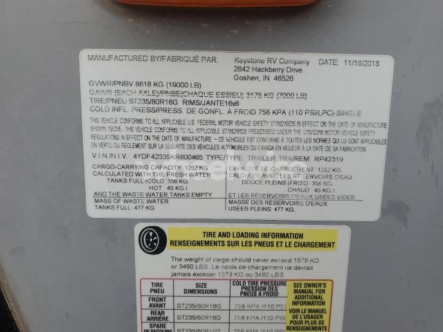 Photo 6 of 2019 DUTCHMAN RAPTOR (VIN 4YDF42335KR800465)