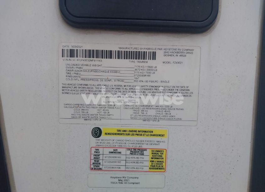 Photo 9 of 2021 Keystone Fuzion N/A (VIN 4YDF43032MF811163)