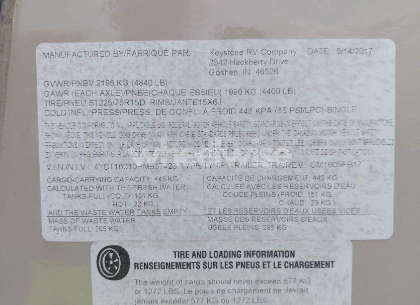 Photo 9 of 2017 Coleman Other N/A (VIN 4YDT16010HM937423)