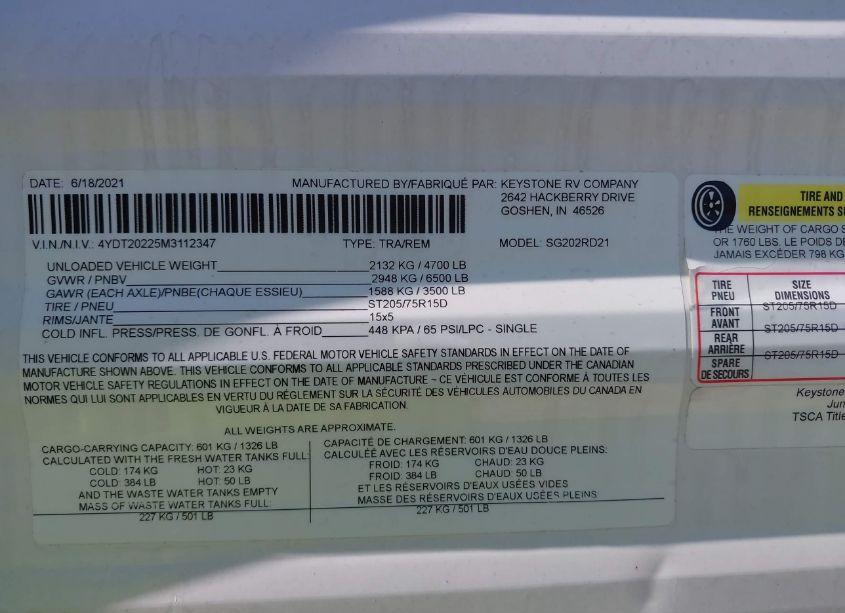 Photo 9 of 2021 Keystone Springdale 202RD21 (VIN 4YDT20225M3112347)