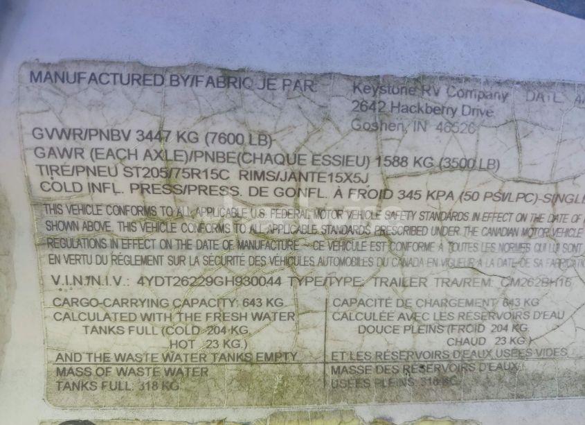 Photo 9 of 2016 Coleman Other N/A (VIN 4YDT26229GH930044)