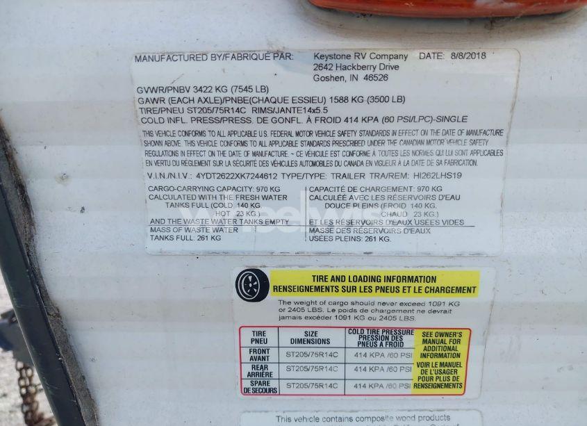 Photo 9 of 2019 Keystone Hideout TRAVEL TRAILER (29FT) (VIN 4YDT2622XK7244612)