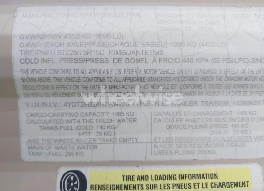 Photo 9 of 2017 Keystone Other (VIN 4YDT29B28H7209223)