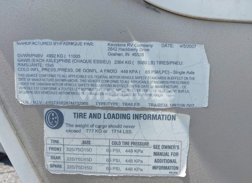 Photo 9 of 2007 Keys Mountain (VIN 4YDT31R287M732956)