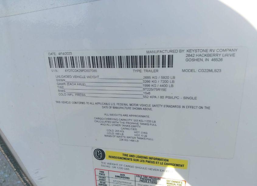 Photo 9 of 2023 Keystone Cougar CG223LS23 (VIN 4YDTCGK29PD507085)