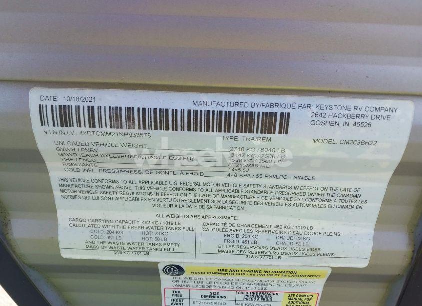 Photo 9 of 2022 Coleman Other N/A (VIN 4YDTCMM21NH933578)