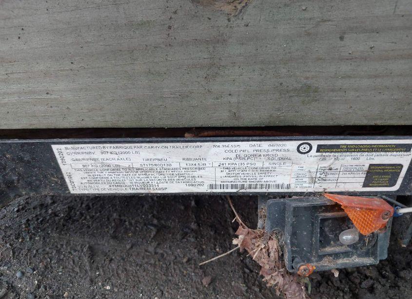 Photo 9 of 2020 E-z Load 5X7 TRAILER (VIN 4YMBU0811LV033314)