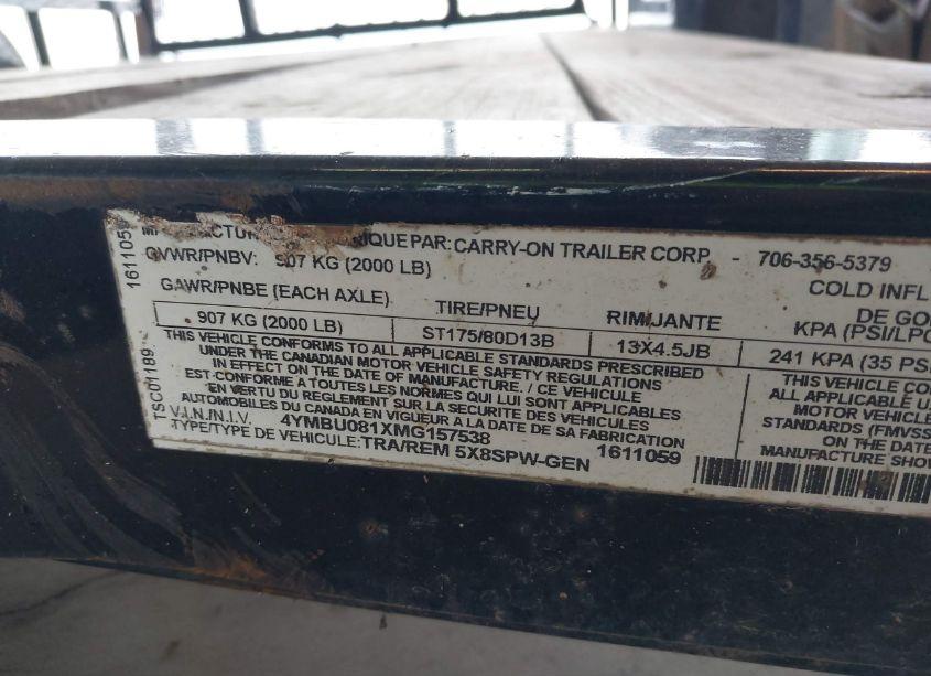 Photo 9 of 2021 Othe 5x8 (VIN 4YMBU081XMG157538)