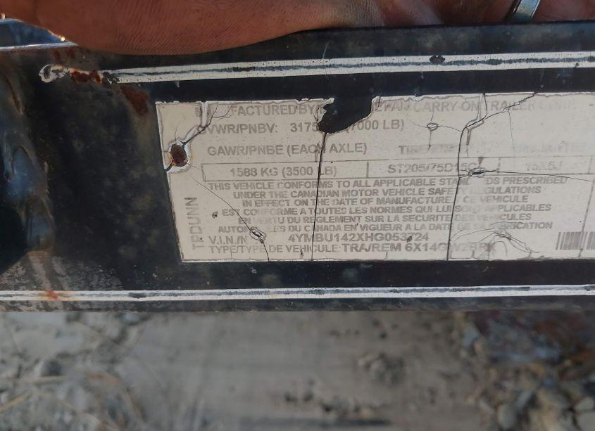 Photo 9 of 2017 Carry On TRAILER (VIN 4YMBU142XHG053724)