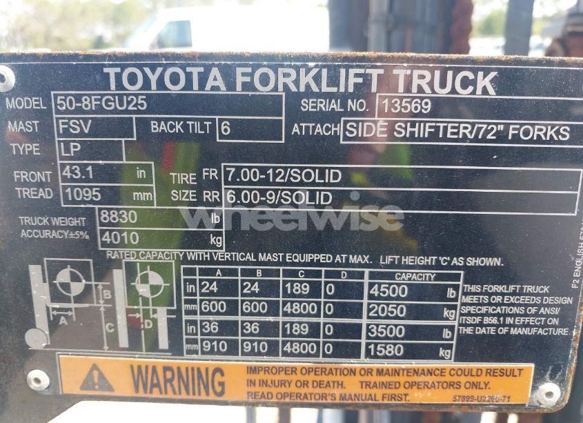 Photo 9 of 2022 Toyota 50-8fgu25 FORKLIFT (VIN 508FGU2513569)