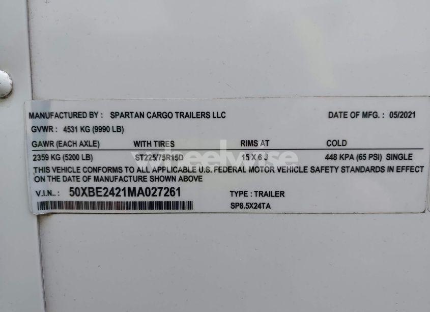 Photo 9 of 2021 Sparta Manufacturing SP8.5X24TA (VIN 50XBE2421MA027261)