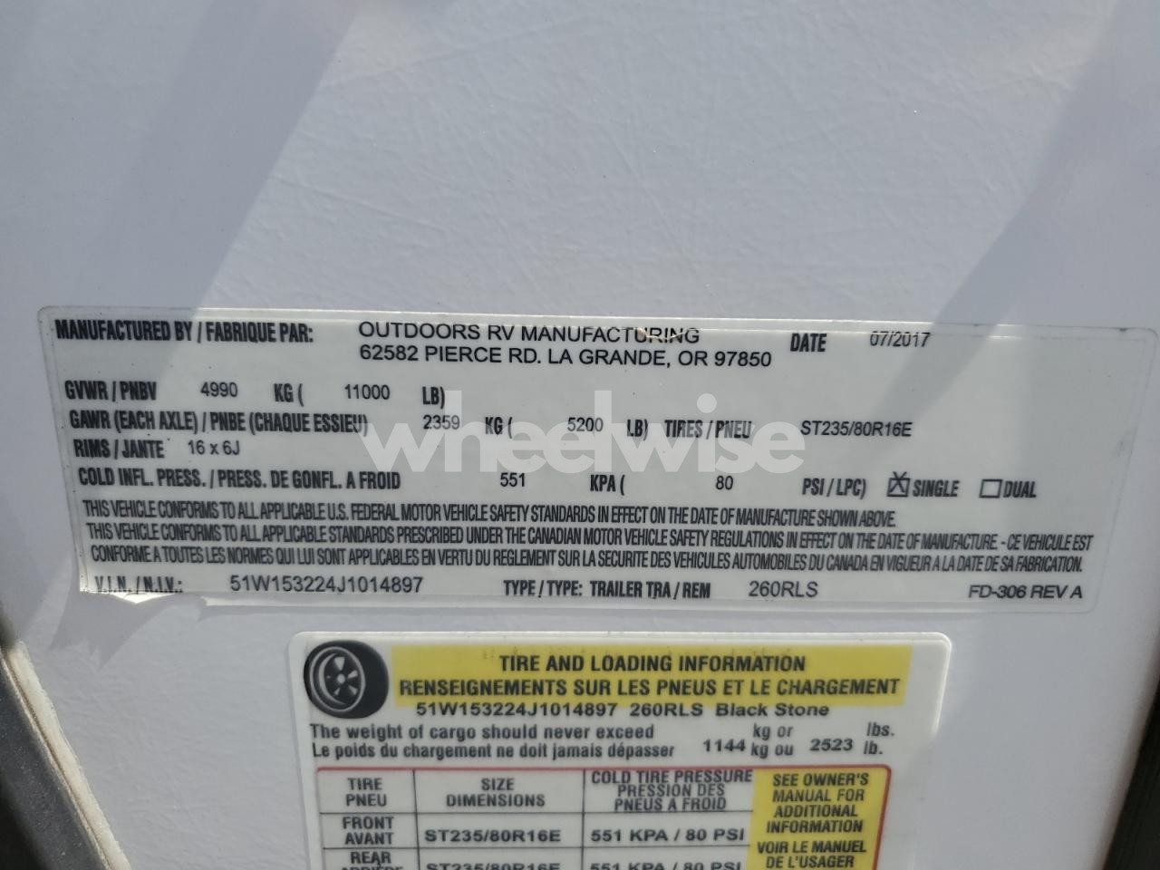 Photo 10 of 2018 OUTDOORS BLACKSTONE (VIN 51W153224J1014897)