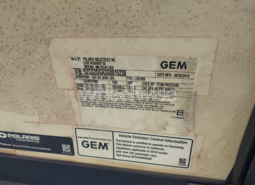 Photo 9 of 2016 Global Electric MOTORS EL XD (VIN 52CG2DGA3G0015238)