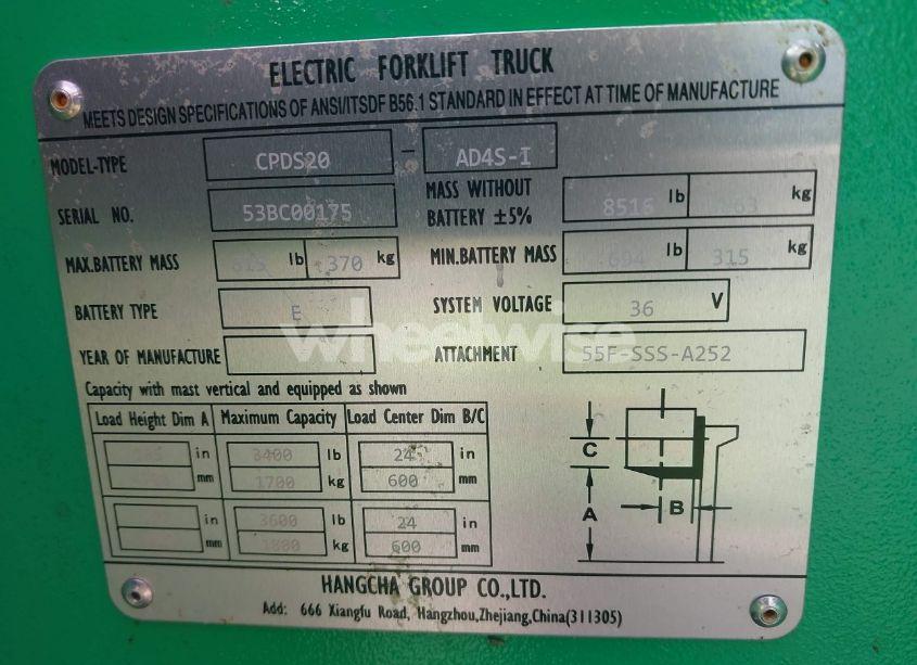 Photo 9 of 2023 Hangcha Forklift (VIN 53BC00175)
