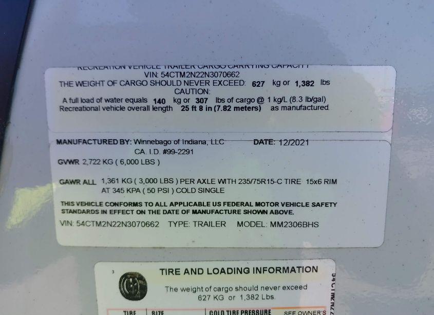 Photo 9 of 2022 Winnebago Micro WINNIE 2306 (VIN 54CTM2N22N3070662)
