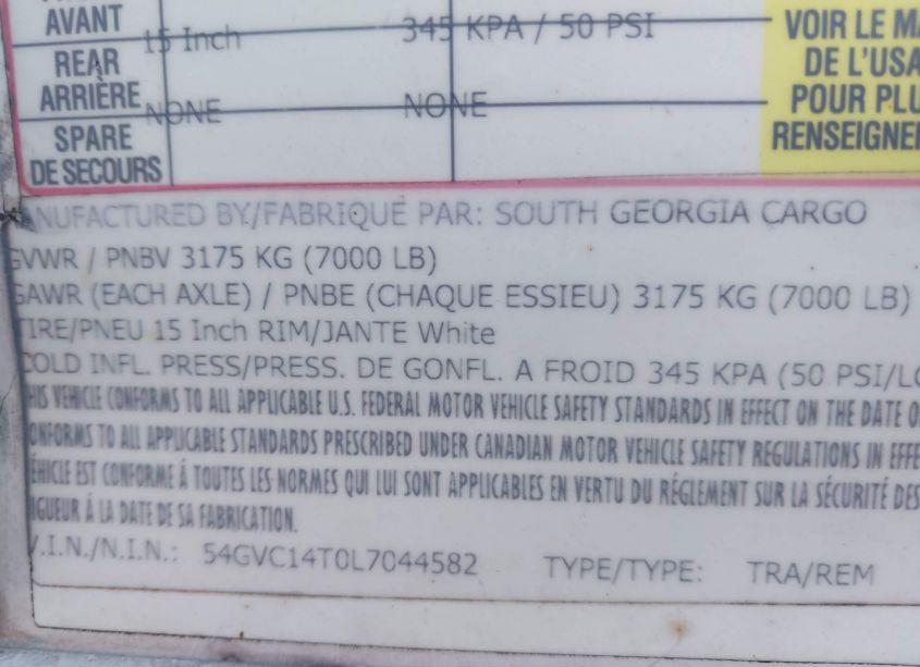 Photo 9 of 2020 South Ga CARGO OTHER (VIN 54GVC14T0L7044582)