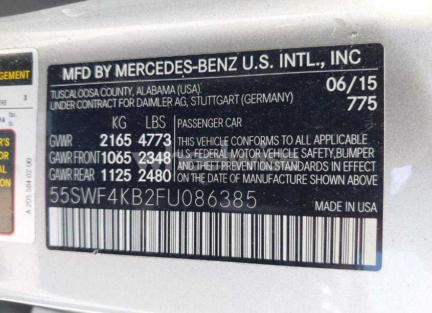 Photo 9 of 2015 Mercedes-benz C 300 4MATIC/LUXURY 4MATIC/SPORT 4MATIC (VIN 55SWF4KB2FU086385)