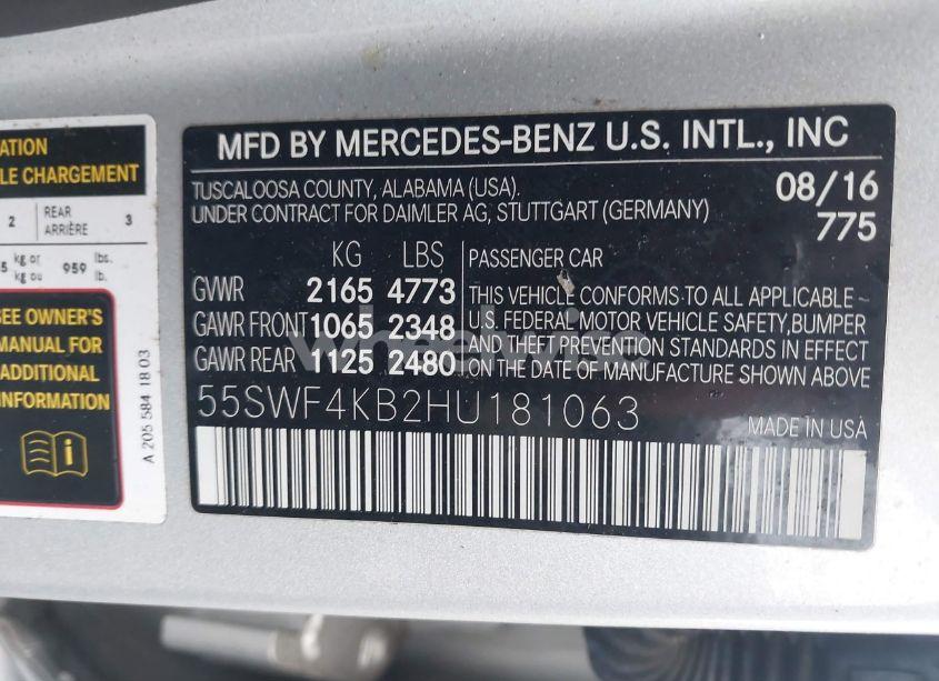 Photo 9 of 2017 Mercedes-benz C 300 4MATIC/LUXURY 4MATIC/SPORT 4MATIC (VIN 55SWF4KB2HU181063)