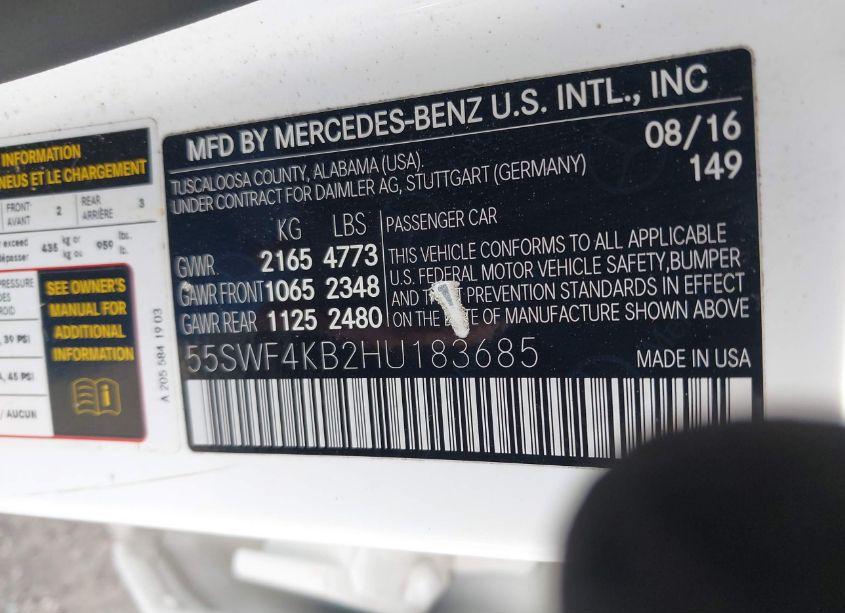 Photo 9 of 2017 Mercedes-benz C 300 4MATIC/LUXURY 4MATIC/SPORT 4MATIC (VIN 55SWF4KB2HU183685)