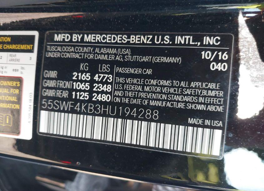 Photo 9 of 2017 Mercedes-benz C 300 SPORT 4MATIC/LUXURY 4MATIC/4MATIC (VIN 55SWF4KB3HU194288)