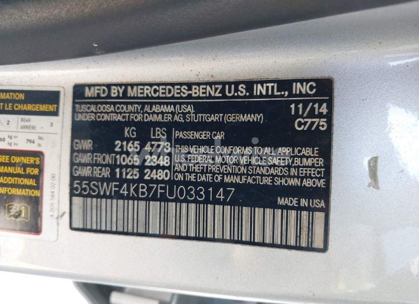 Photo 9 of 2015 Mercedes-benz C 300 4MATIC/LUXURY 4MATIC/SPORT 4MATIC (VIN 55SWF4KB7FU033147)