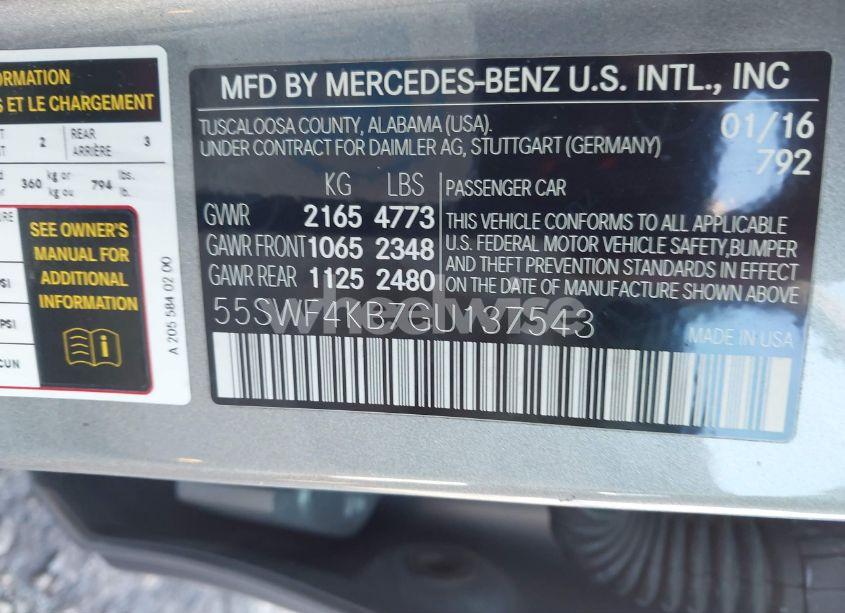 Photo 9 of 2016 Mercedes-benz C 300 4MATIC/LUXURY 4MATIC/SPORT 4MATIC (VIN 55SWF4KB7GU137543)