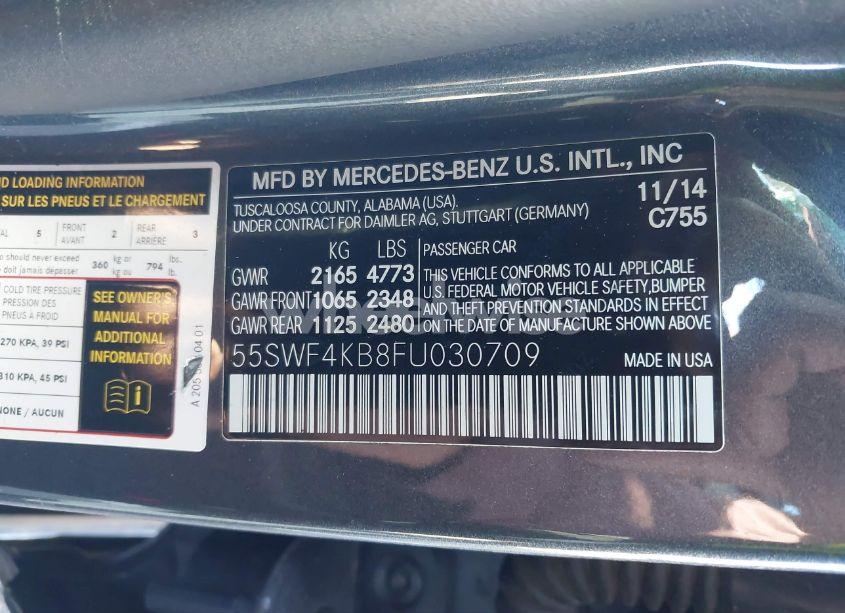 Photo 9 of 2015 Mercedes-benz C 300 4MATIC/LUXURY 4MATIC/SPORT 4MATIC (VIN 55SWF4KB8FU030709)