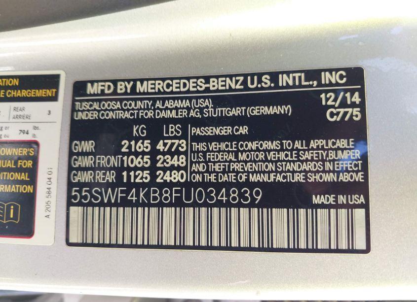 Photo 9 of 2015 Mercedes-benz C 300 4MATIC/LUXURY 4MATIC/SPORT 4MATIC (VIN 55SWF4KB8FU034839)