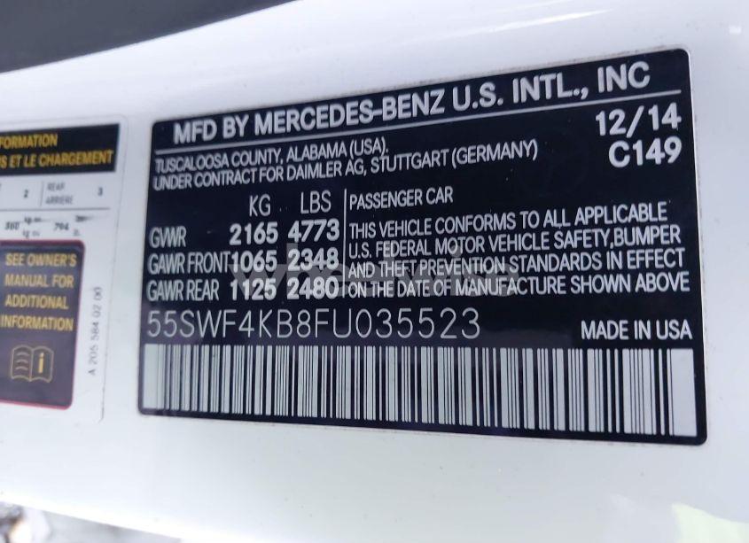 Photo 9 of 2015 Mercedes-benz C 300 4MATIC/LUXURY 4MATIC/SPORT 4MATIC (VIN 55SWF4KB8FU035523)