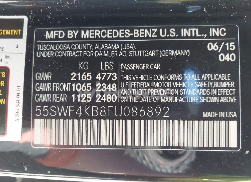 Photo 9 of 2015 Mercedes-benz C 300 4MATIC/LUXURY 4MATIC/SPORT 4MATIC (VIN 55SWF4KB8FU086892)