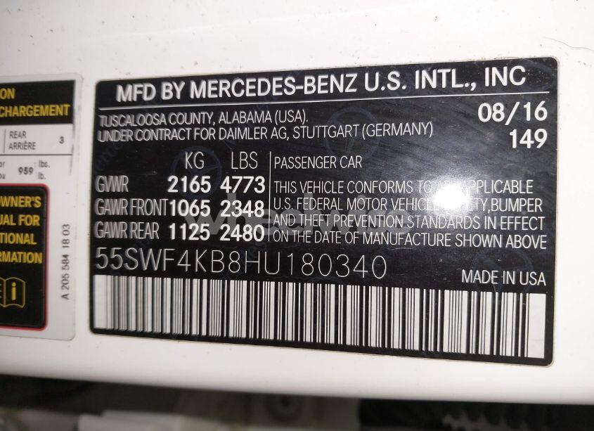 Photo 9 of 2017 Mercedes-benz C 300 4MATIC/LUXURY 4MATIC/SPORT 4MATIC (VIN 55SWF4KB8HU180340)