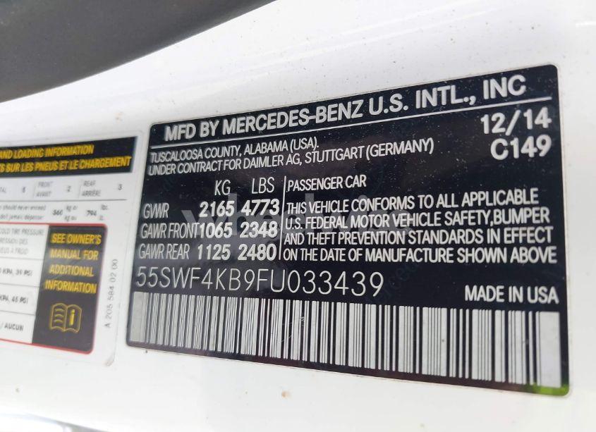 Photo 9 of 2015 Mercedes-benz C 300 4MATIC/LUXURY 4MATIC/SPORT 4MATIC (VIN 55SWF4KB9FU033439)