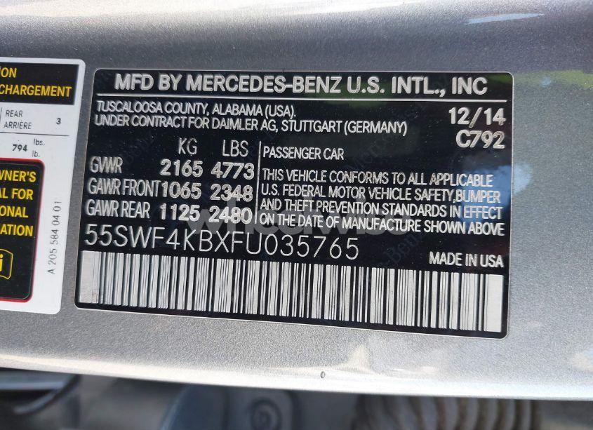 Photo 9 of 2015 Mercedes-benz C 300 4MATIC/LUXURY 4MATIC/SPORT 4MATIC (VIN 55SWF4KBXFU035765)