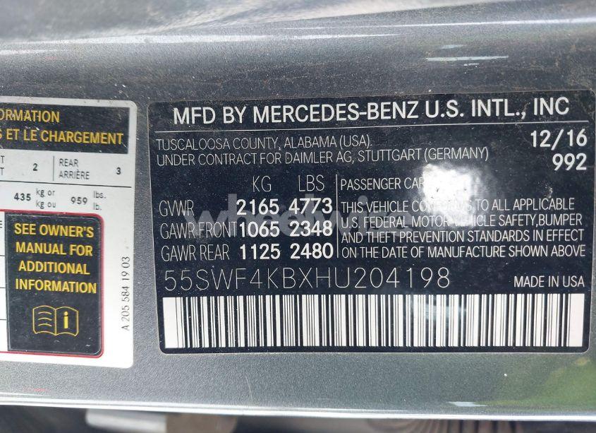 Photo 9 of 2017 Mercedes-benz C 300 4MATIC/LUXURY 4MATIC/SPORT 4MATIC (VIN 55SWF4KBXHU204198)