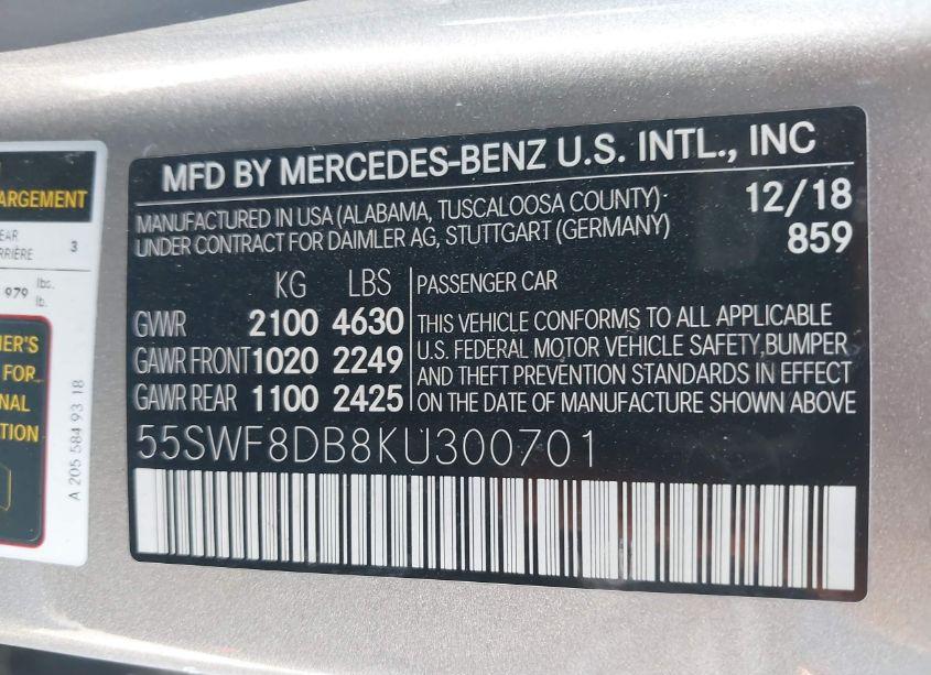 Photo 9 of 2019 Mercedes-benz C 300 (VIN 55SWF8DB8KU300701)