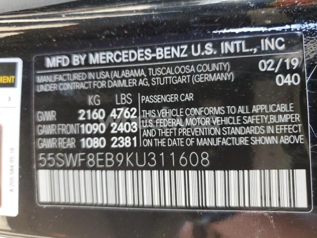 2019 MERCEDES-BENZ C 300 4MATIC (VIN 55SWF8EB9KU311608) main photo