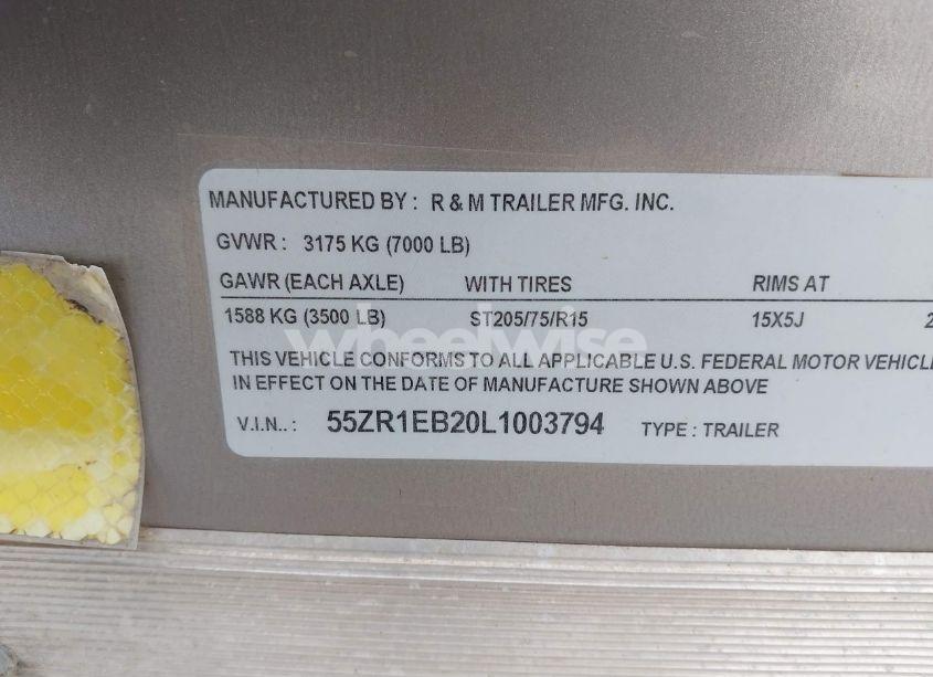 Photo 9 of 2020 R And M ENCLOSED CARGO (VIN 55ZR1EB20L1003794)