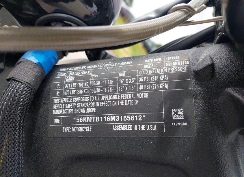 Photo 10 of 2021 Indian Motorcycle CO. SCOUT BOBBER SIXTY (VIN 56KMTB116M3165612)