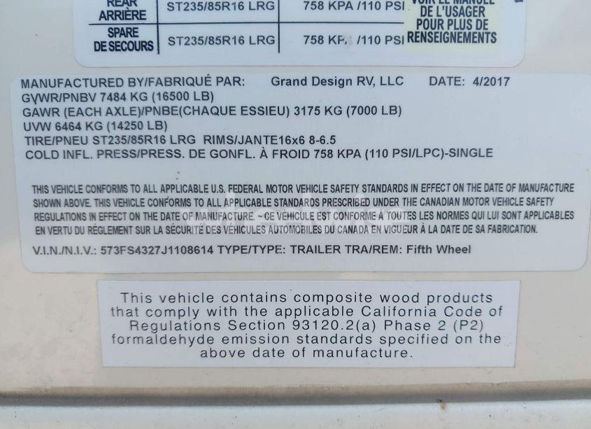 Photo 9 of 2018 Grand Design SOLITUDE 375RES (VIN 573FS4327J1108614)