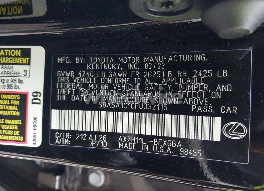 Photo 9 of 2023 Lexus Es 300H F SPORT HANDLING (VIN 58ABA1C10PU032115)